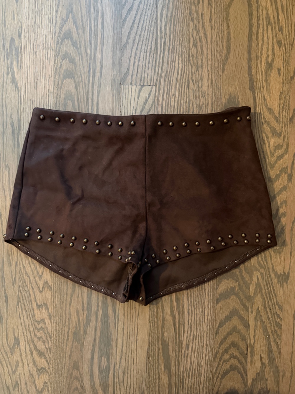 Zara Dark Brown Suede-Look Studded Women’s Shorts